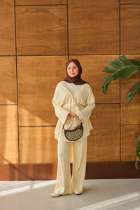 Bel Bağlamalı Kimono Takım Krem