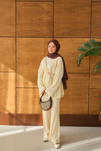 Bel Bağlamalı Kimono Takım Krem