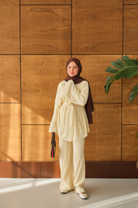 Bel Bağlamalı Kimono Takım Krem