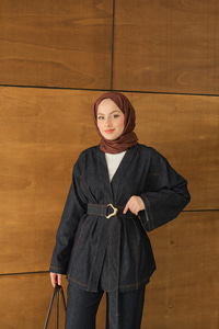 Bel Bağlamalı Kimono Takım Lacivert