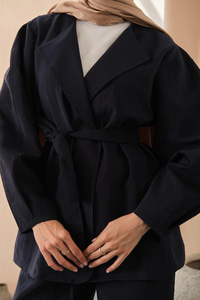 Bel Bağlamalı Kimono Takım Lacivert