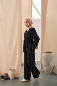 Bel Bağlamalı Kimono Takım Lacivert