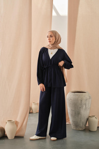 Bel Bağlamalı Kimono Takım Lacivert