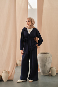 Bel Bağlamalı Kimono Takım Lacivert