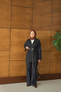 Bel Bağlamalı Kimono Takım Lacivert