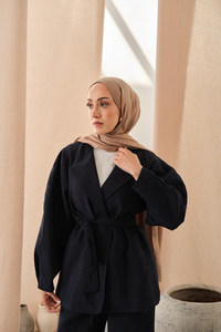 Bel Bağlamalı Kimono Takım Lacivert