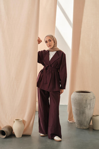 Bel Bağlamalı Kimono Takım Mürdüm