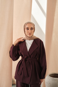 Bel Bağlamalı Kimono Takım Mürdüm