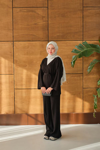 Bel Bağlamalı Kimono Takım Siyah