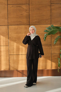 Bel Bağlamalı Kimono Takım Siyah