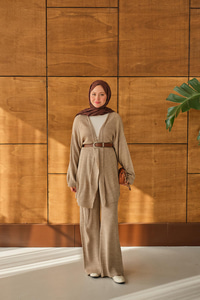 Bel Bağlamalı Kimono Takım Vizon