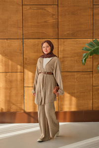 Bel Bağlamalı Kimono Takım Vizon