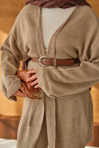 Bel Bağlamalı Kimono Takım Vizon