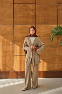 Bel Bağlamalı Kimono Takım Vizon