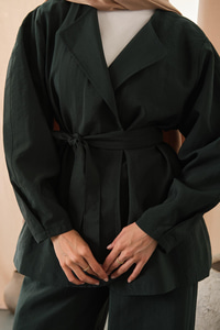 Bel Bağlamalı Kimono Takım Zümrüt Yeşil