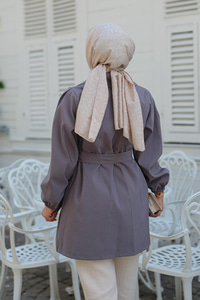 Bel Bağlamalı Kısa Trenç Gri