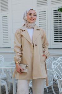 Bel Bağlamalı Kısa Trenç Krem