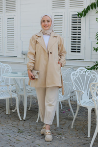 Bel Bağlamalı Kısa Trenç Krem