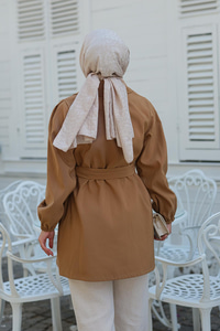 Bel Bağlamalı Kısa Trenç Vizon