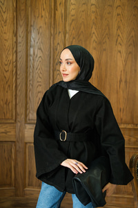 Bel Bağlamalı Kot Ceket Siyah