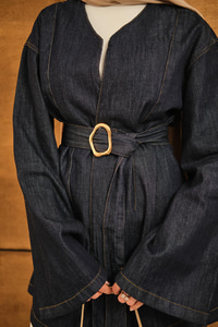 Bel Bağlamalı Kot Kimono Lacivert