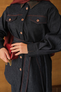 Bel Bağlamalı Kot Takım Lacivert