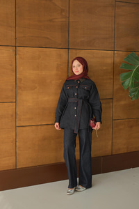 Bel Bağlamalı Kot Takım Lacivert