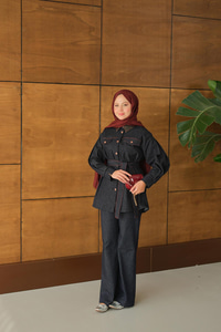 Bel Bağlamalı Kot Takım Lacivert