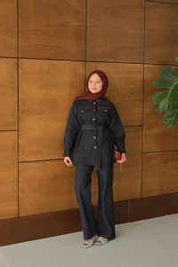 Bel Bağlamalı Kot Takım Lacivert