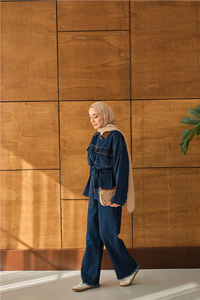 Bel Bağlamalı Kot Takım Mavi