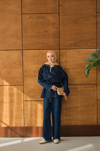 Bel Bağlamalı Kot Takım Mavi