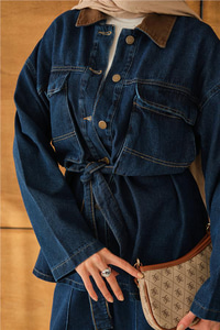 Bel Bağlamalı Kot Takım Mavi