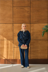 Bel Bağlamalı Kot Takım Mavi