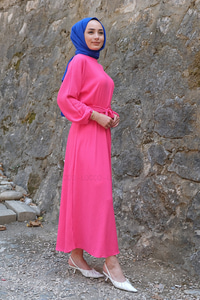 Uygun Fiyatlı BEL BAGLAMALI KUSAKLI ELBISE  | Loccomoda.com 