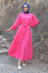 Uygun Fiyatlı BEL BAGLAMALI KUSAKLI ELBISE  | Loccomoda.com 