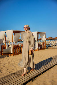 Bel Bağlamalı Laced Elbise Küf Yeşil