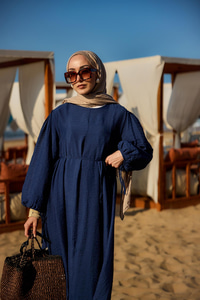 Bel Bağlamalı Laced Elbise Lacivert