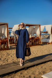 Bel Bağlamalı Laced Elbise Lacivert