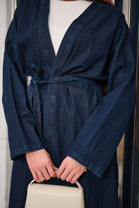 Bel Bağlamalı Midi Boy Kot Trenç Lacivert