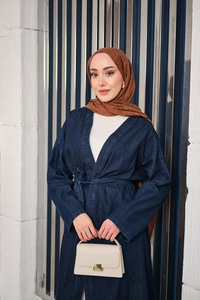 Bel Bağlamalı Midi Boy Kot Trenç Lacivert