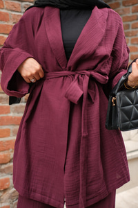 Bel Bağlamalı Müslin Takım Mürdüm