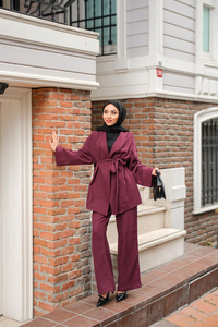 Bel Bağlamalı Müslin Takım Mürdüm