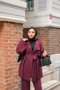 Bel Bağlamalı Müslin Takım Mürdüm