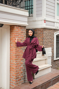 Bel Bağlamalı Müslin Takım Mürdüm