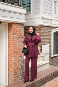 Bel Bağlamalı Müslin Takım Mürdüm