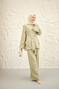 Bel Bağlamalı Pantolonlu Takım Su Yeşil