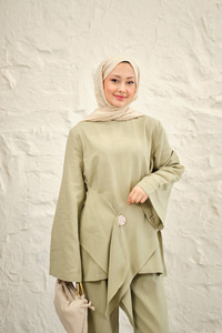 Bel Bağlamalı Pantolonlu Takım Su Yeşil