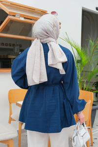 Bel Bağlamalı Sedef Tunik İndigo Mavi