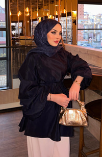 Bel Bağlamalı Sedef Tunik Lacivert