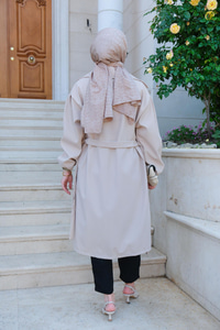 Bel Bağlamalı Su İtici Trençkot Bej